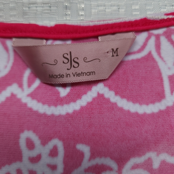 NWOT  SJS PINK/WHITE EMBROIDERED SLEEVELESS TOP TIE FRONT - SIZE MEDIUM - Picture 3 of 7